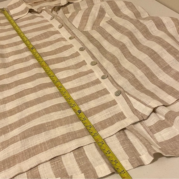 Soft Surroundings Camina Shirt Top Women's Size M Tan striped Back Zip - Picture 11 of 11